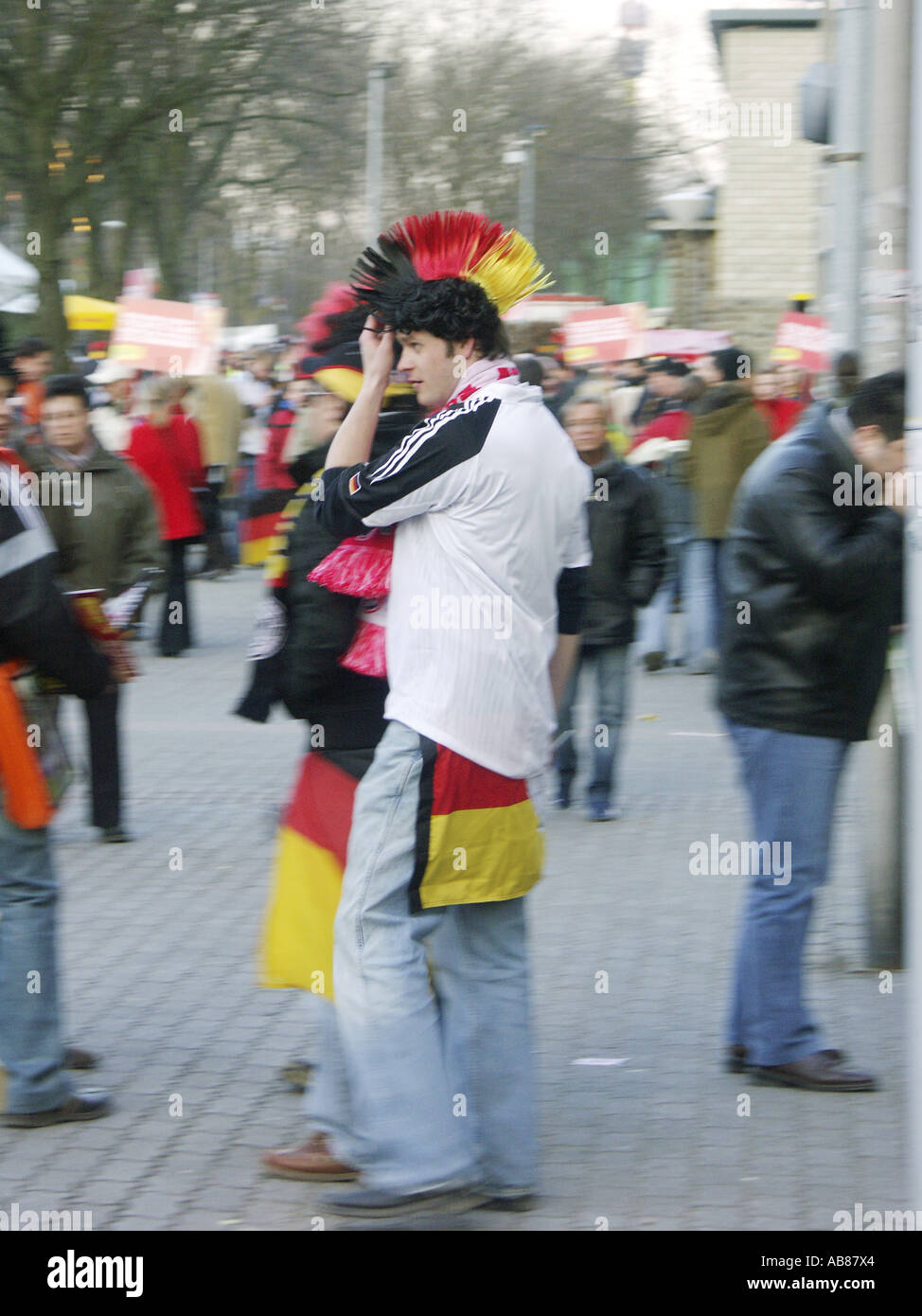 football fans waiting for game Germany against USA, Germany Stock Photo