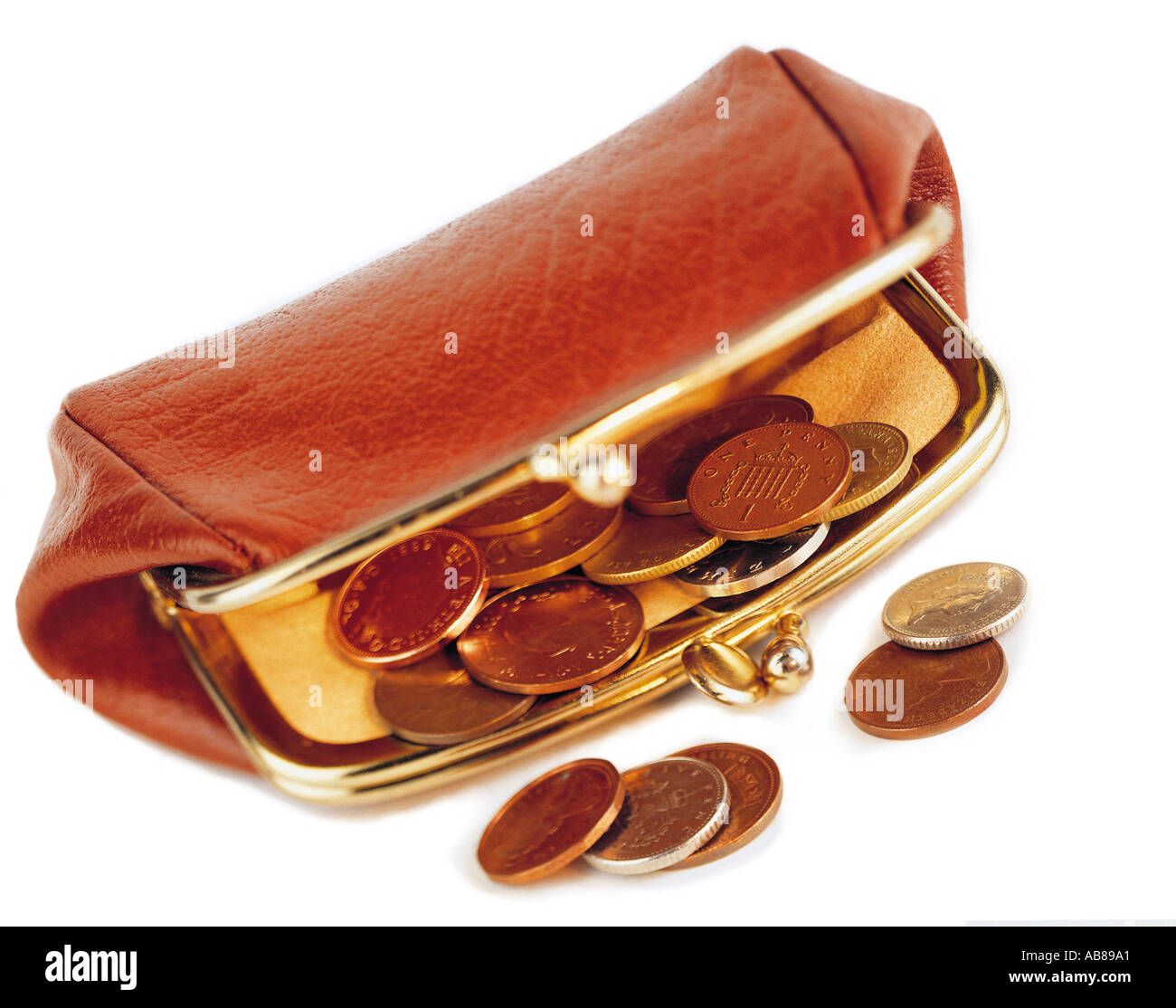 Coins in a purse Stock Photo Alamy