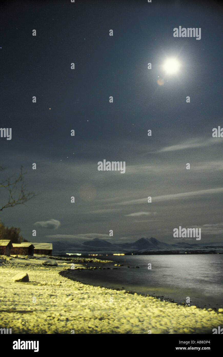 moon with orion at coat, Tromso, Norway, Troms, Troms Stock Photo