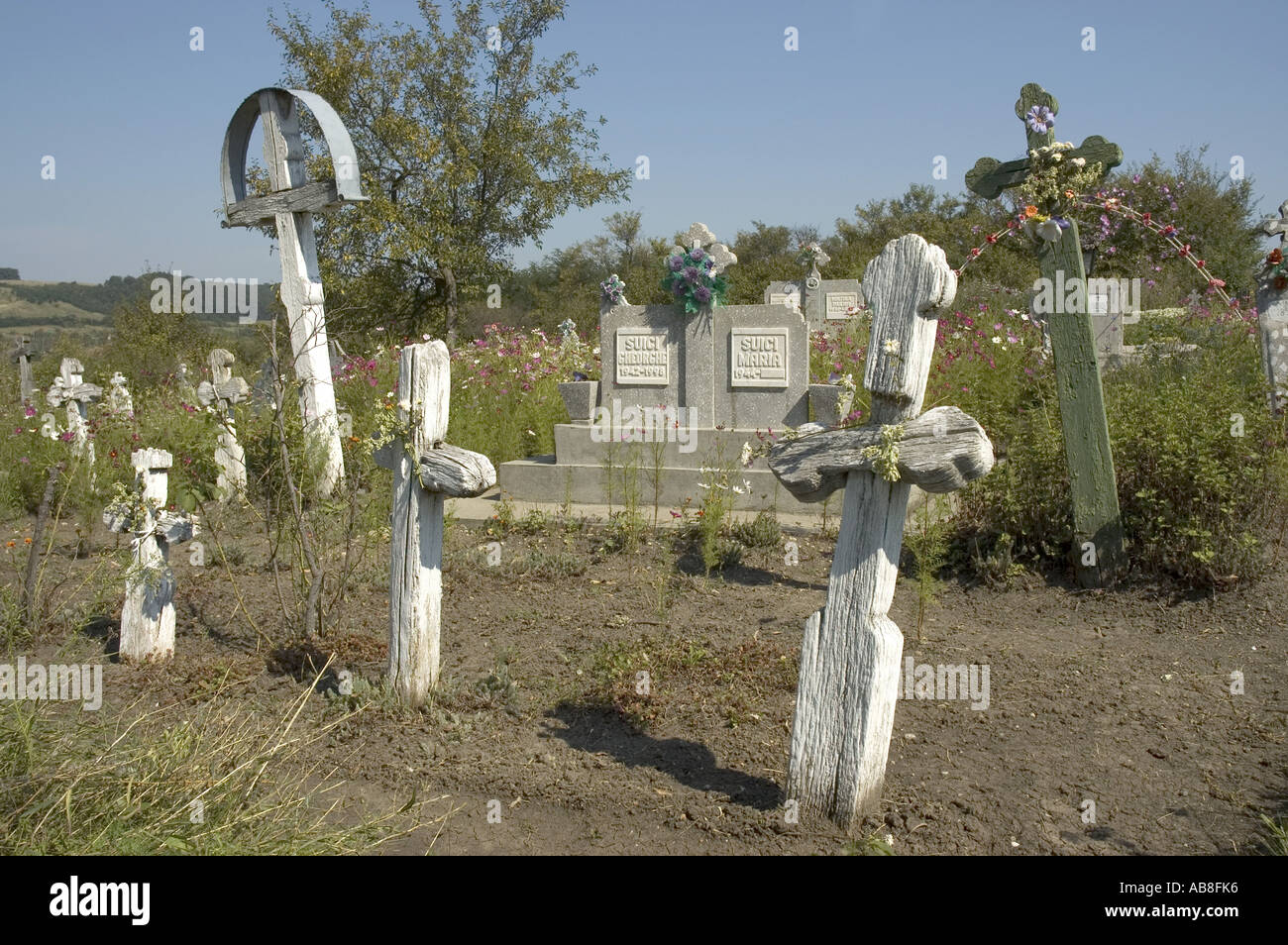 graves with gravestones, Romania Stock Photo