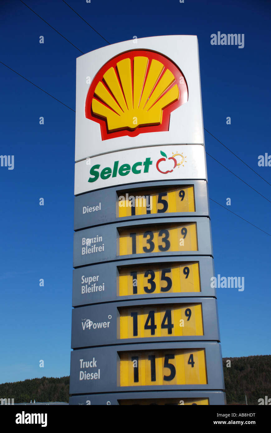 Gasoline prices posted on sign at Shell station Germany April 2007 Stock  Photo - Alamy