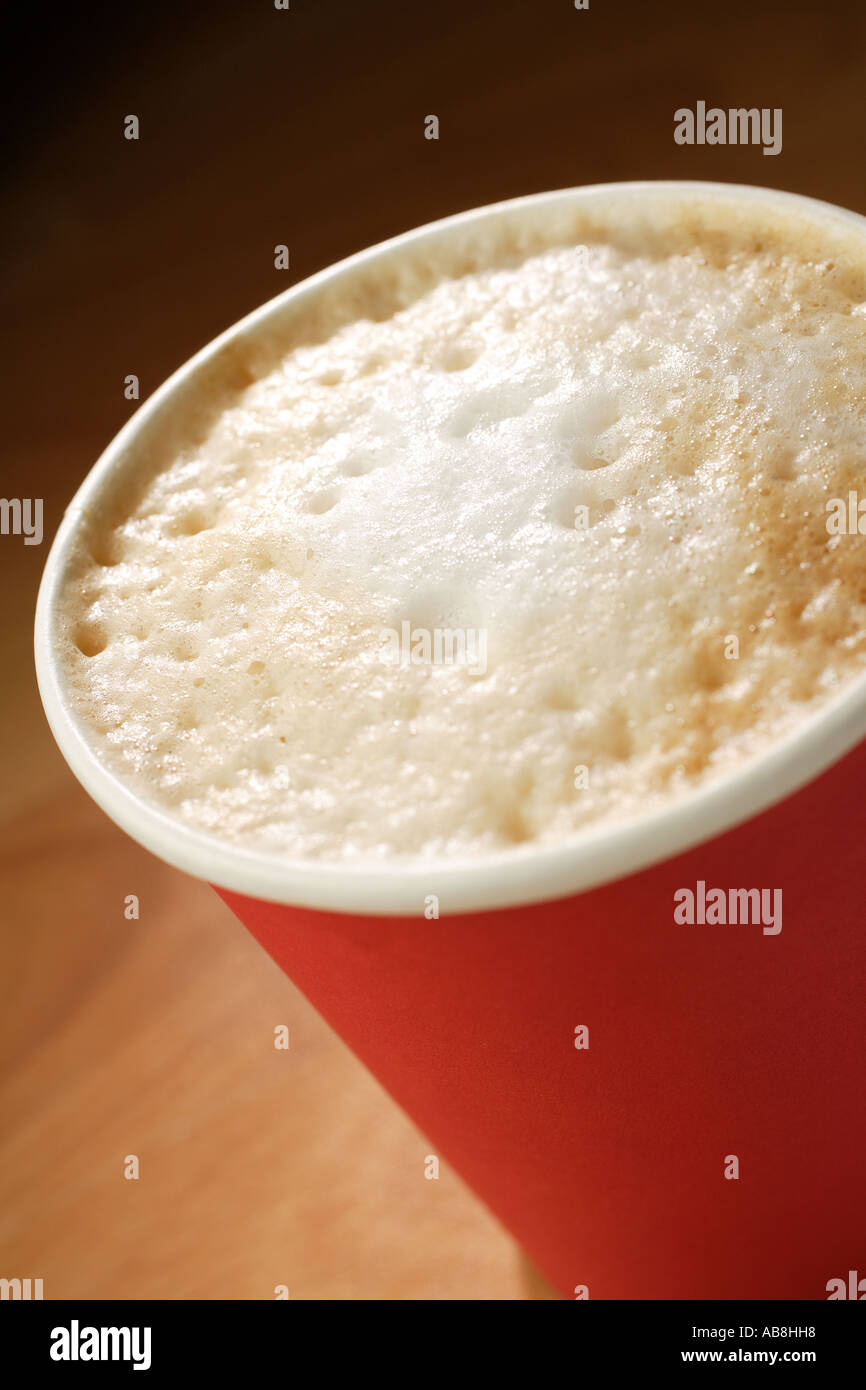 Cappuccino coffee in disposable red paper cup Stock Photo - Alamy