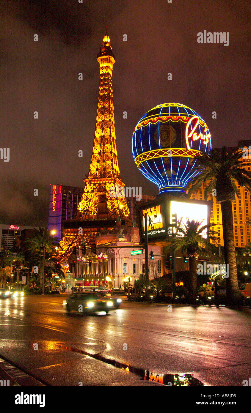 Paris Hotel and Casino exterior at night in Las Vegas Nevada USA Stock Photo