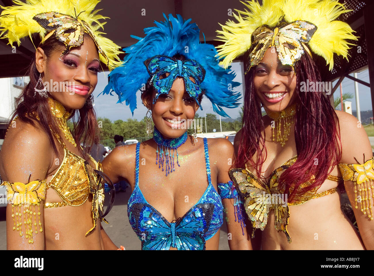 West Indies Trinidad Port of Spain Carnival 2006 Parade dancers in colorful costumes Stock Photo