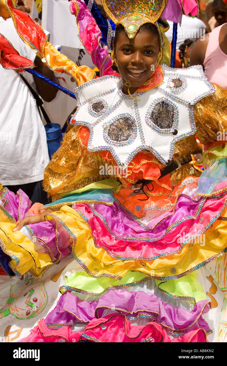 West Indies Trinidad Port of Spain Carnival 2006 Teen girl in colorful costume parading at the Kiddies Carnival Stock Photo