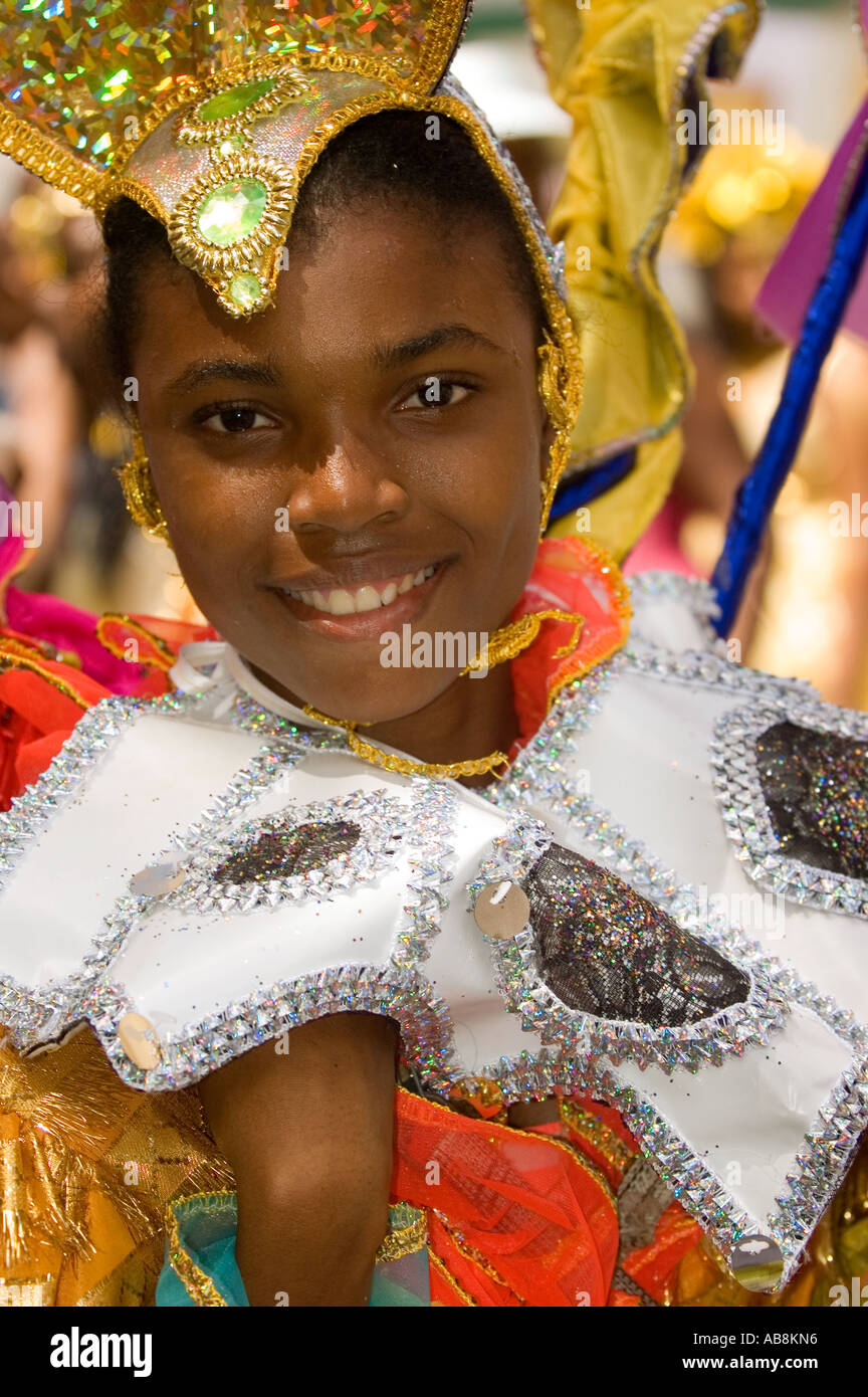 West Indies Trinidad Port of Spain Carnival 2006 Teen girl in colorful costume parading at the Kiddies Carnival MR Stock Photo