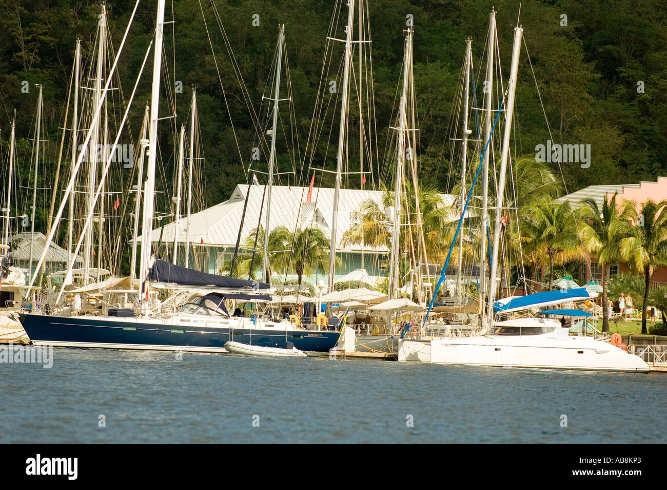 Caribbean West Indies Trinidad Sailboats moored at Chahaguaramas Marina Stock Photo