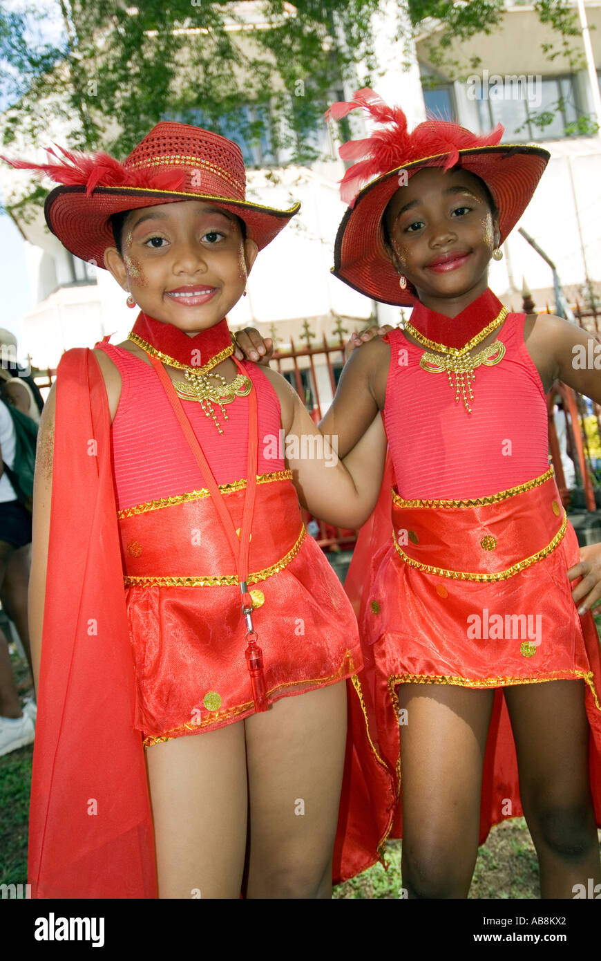 West Indies Trinidad Carnival Port of Spain  Kids in colorful costumes Kiddies Carnival Parade Stock Photo