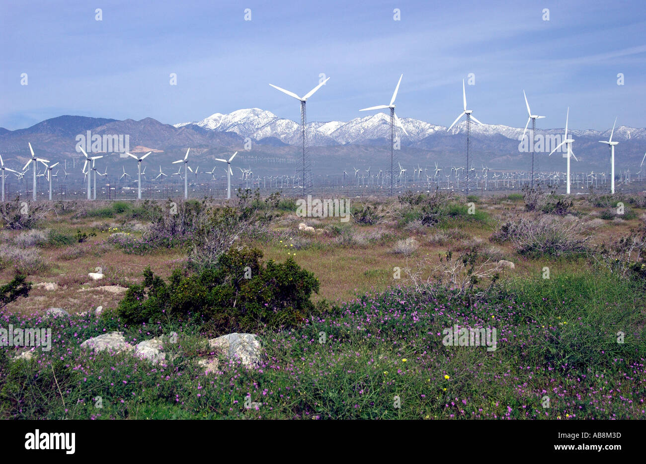 Windmills at the wind farms near Palm Springs California USA Stock Photo
