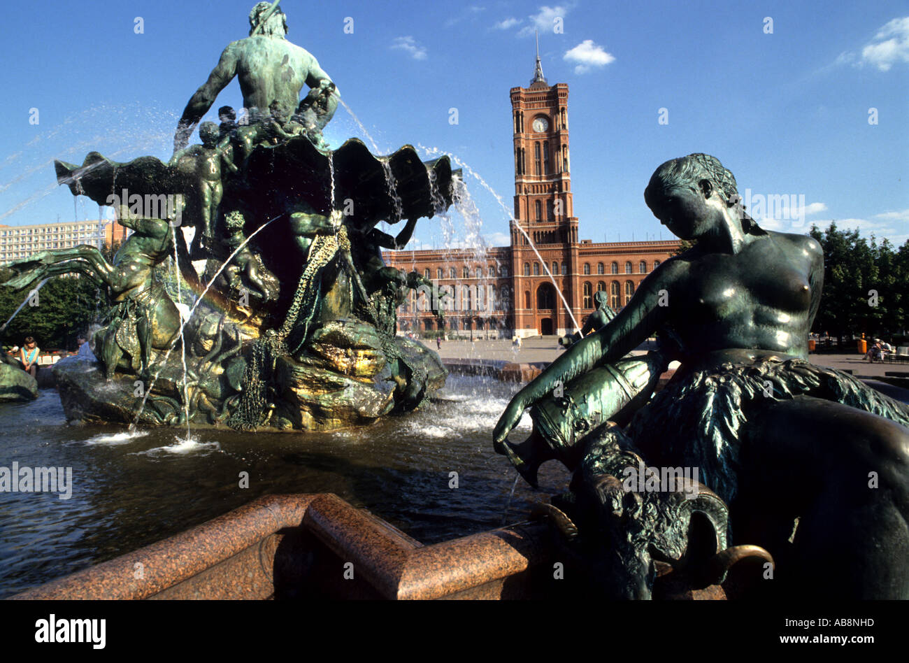 Germany Berlin Town Red City Town Hall Fountain Stock Photo