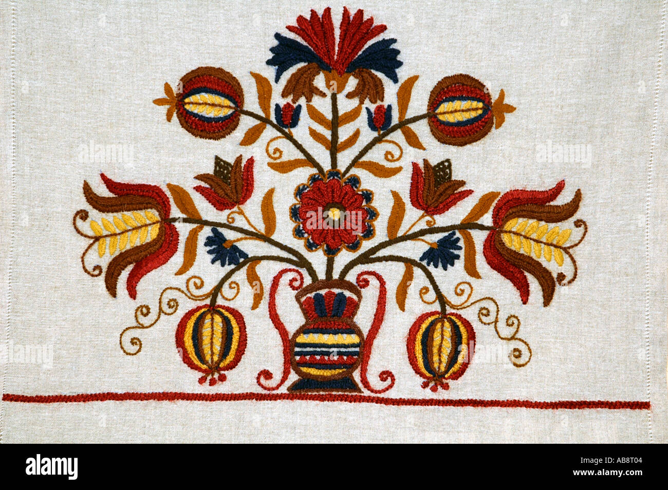 A piece of Rábaközi embroidery, a traditional Hungarian textile art form originating from the Rábaköz region in western Hungary Stock Photo