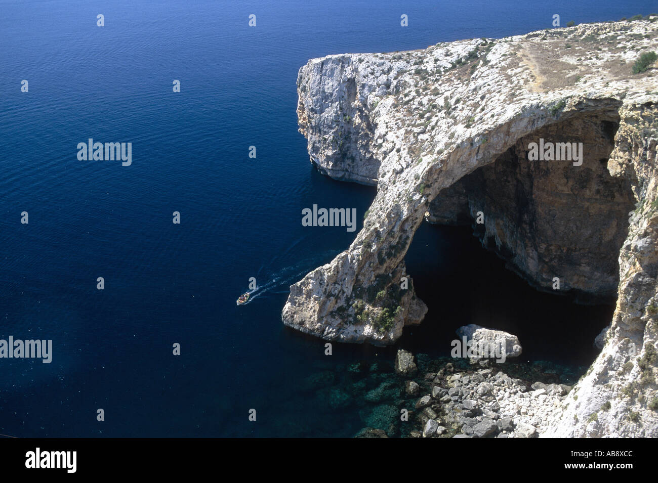 Blue Cave, bird's eye view, Malta, Gozo. Stock Photo