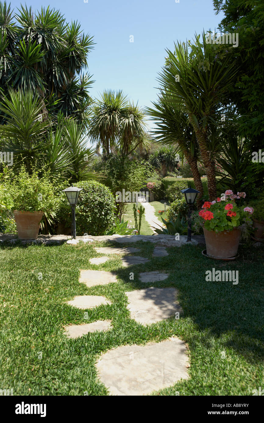View of garden, Marbella, Spain. Stock Photo
