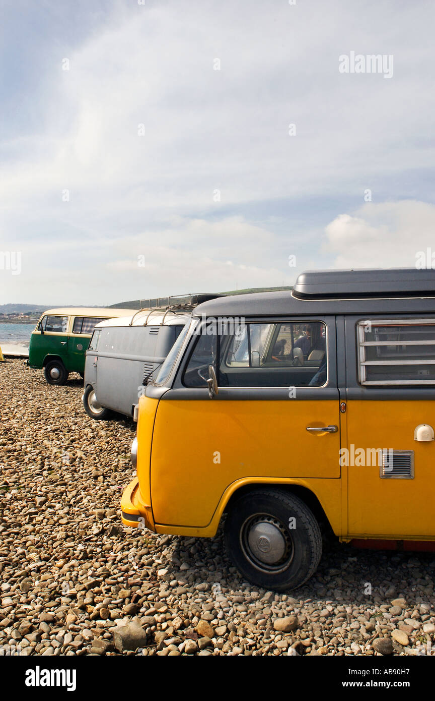Yellow Volkswagen camper van parked on the sea front santa marinella ...