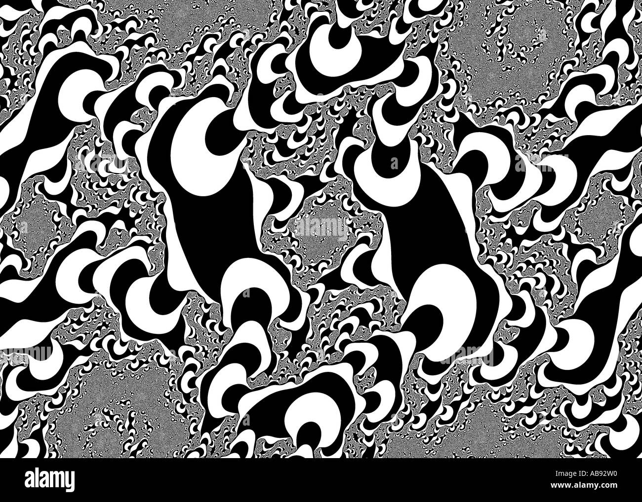 Computer Generated Fractal Image in Black and White with a rhythmic dance like feel Stock Photo