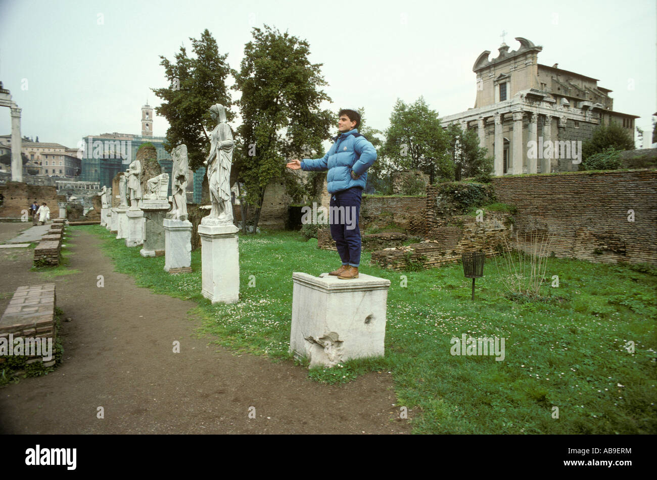 student mimics statues near coliseum Rome Italy Italian Stock Photo Alamy