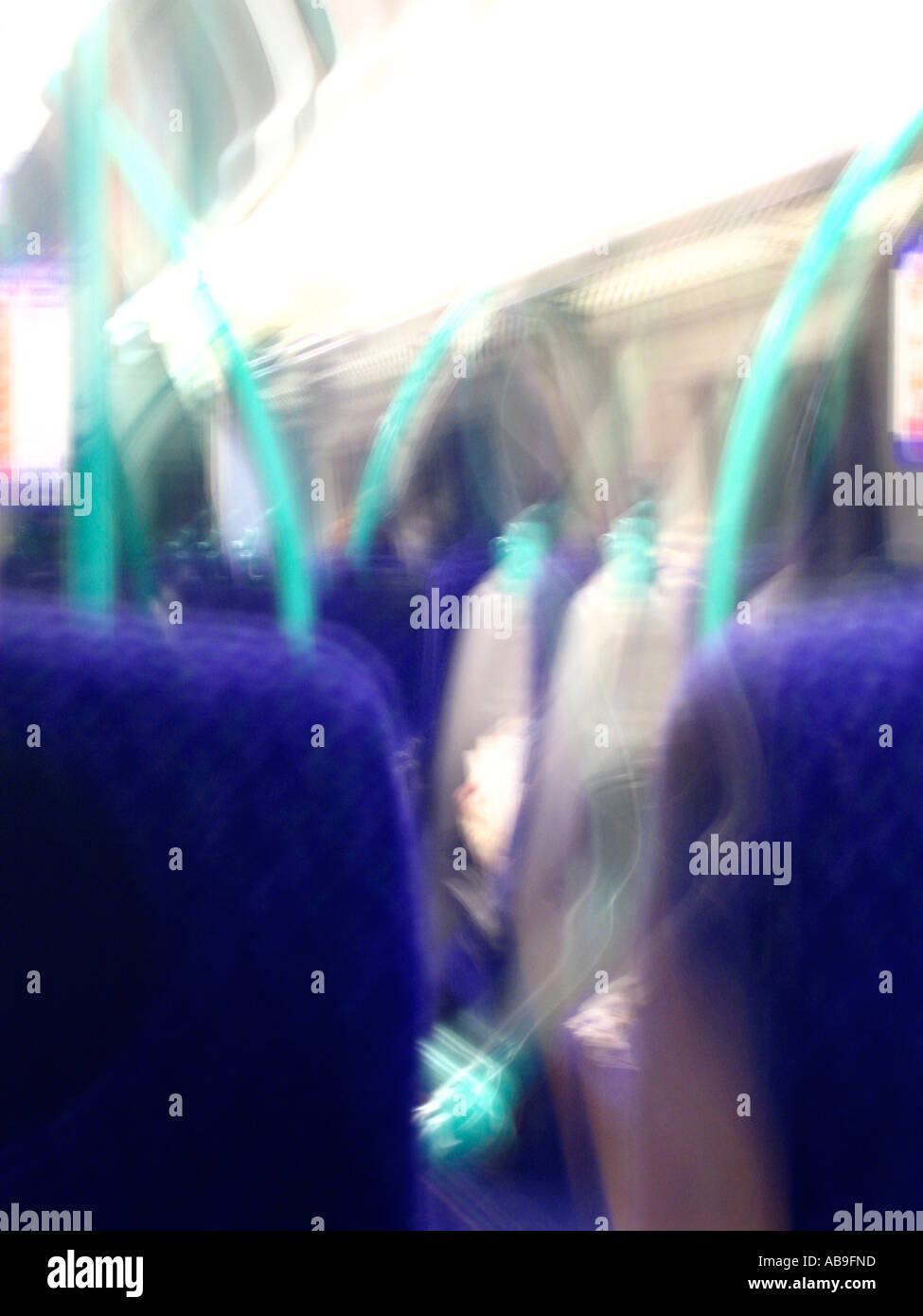 Train interior with vibration and shaking motion blur stress concept Stock Photo