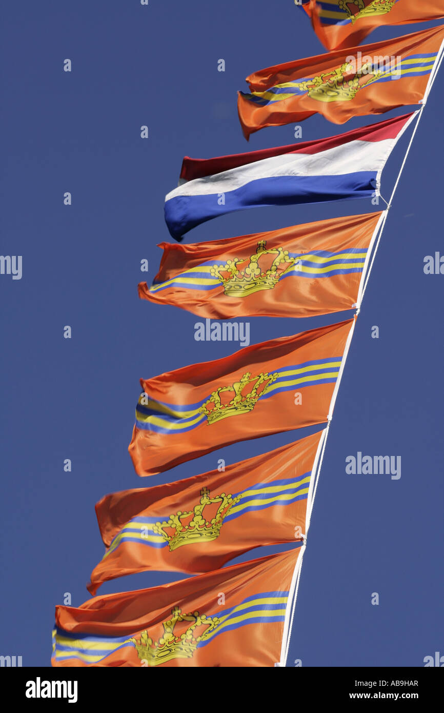 flags at Koninginnedag, Netherlands, Zeeland, Oostkapelle Stock Photo