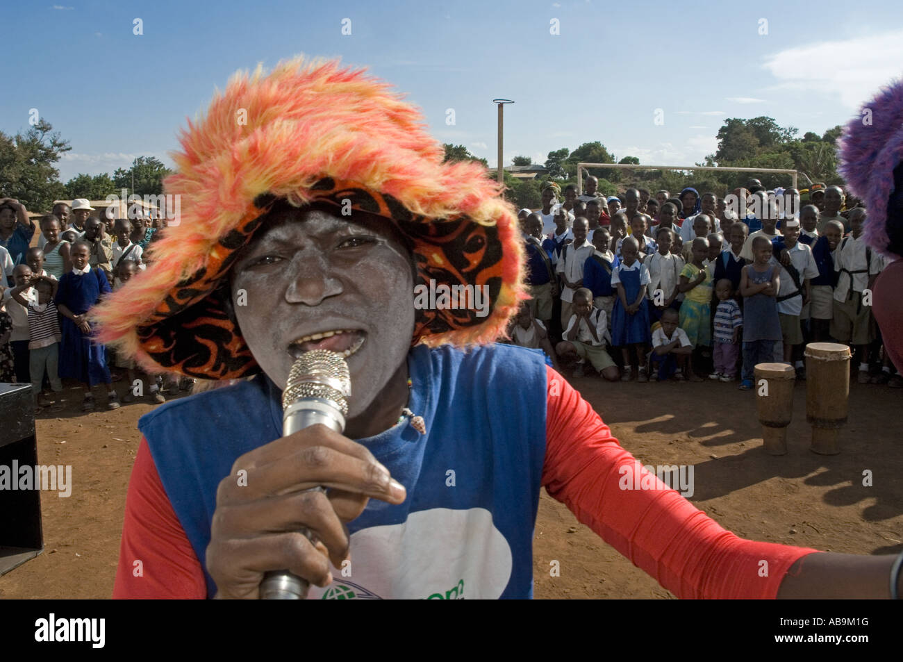 Actor performing in a HIV/AIDS awareness campaign in Moshi, Tanzania Stock Photo