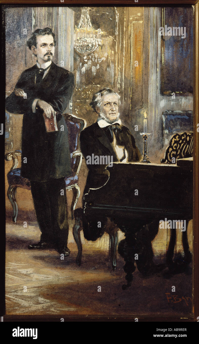 Wagner, Richard  22.5.1813 - 13.2.1883, German composer, with King Louis II of Bavaria, gouache by Fritz Berger, late 19th century, Walter Gill collection, Munich, , Stock Photo