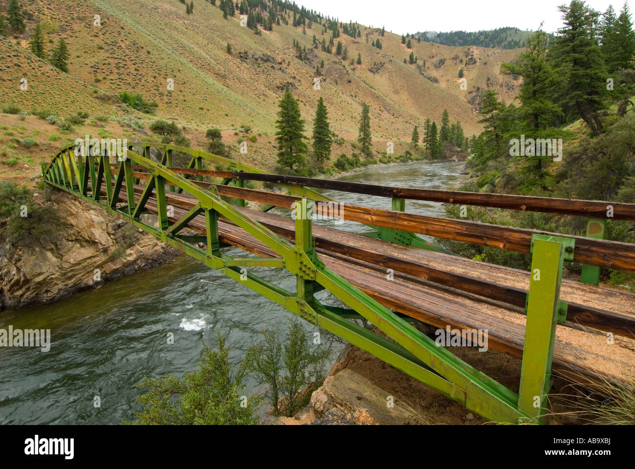 Idaho Middle Fork of the Salmon River Bridge crossing the Middle Fork of the Salmon River Stock