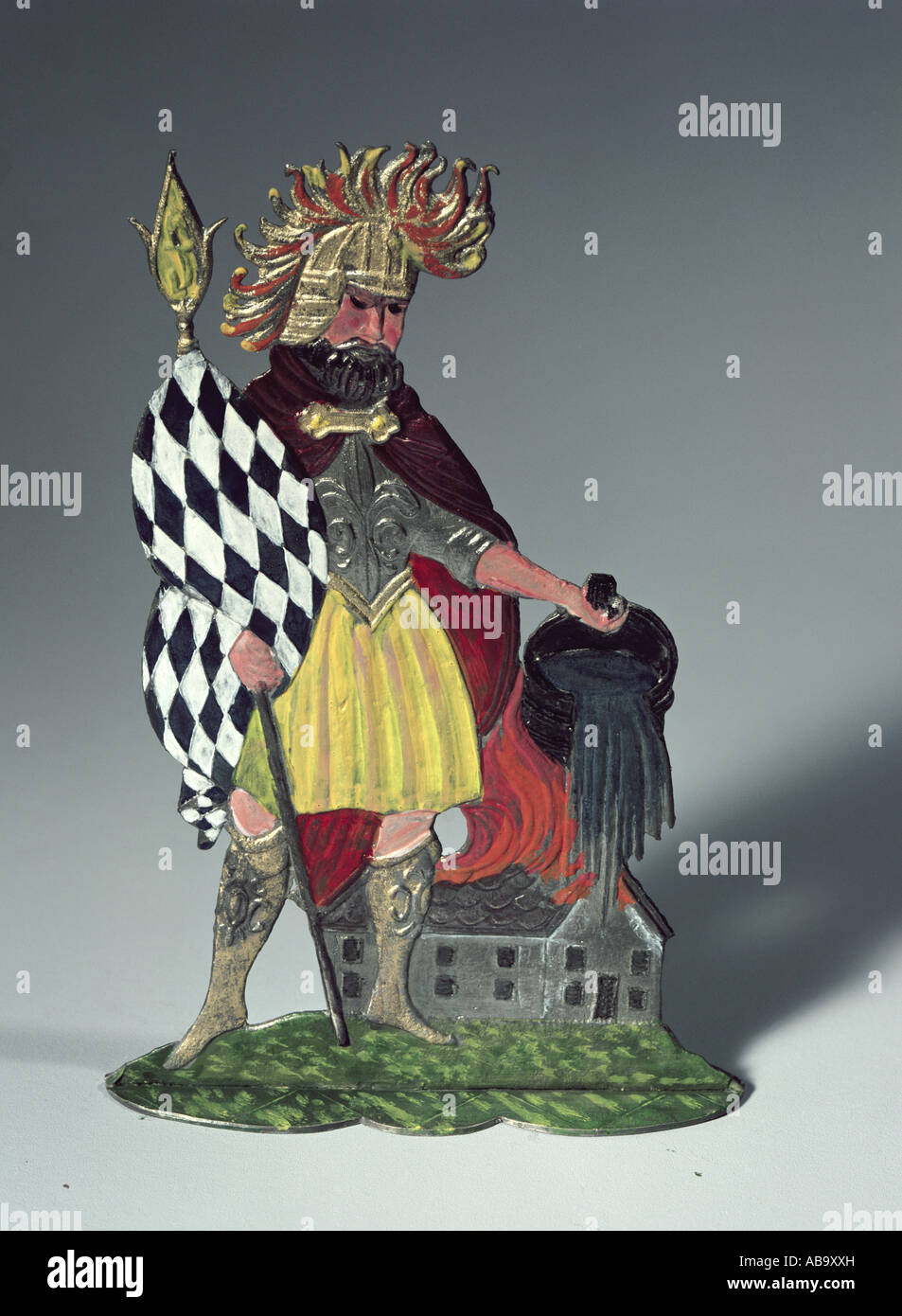toys, pewter figures, Saint Florian, studio of Babetta Schweizer, Diessen at Ammersee, 1st half 20th century, private collection, tin, religion, christianity, fire, firefighter, Bavaria, Germany, historic, historical, people, Stock Photo