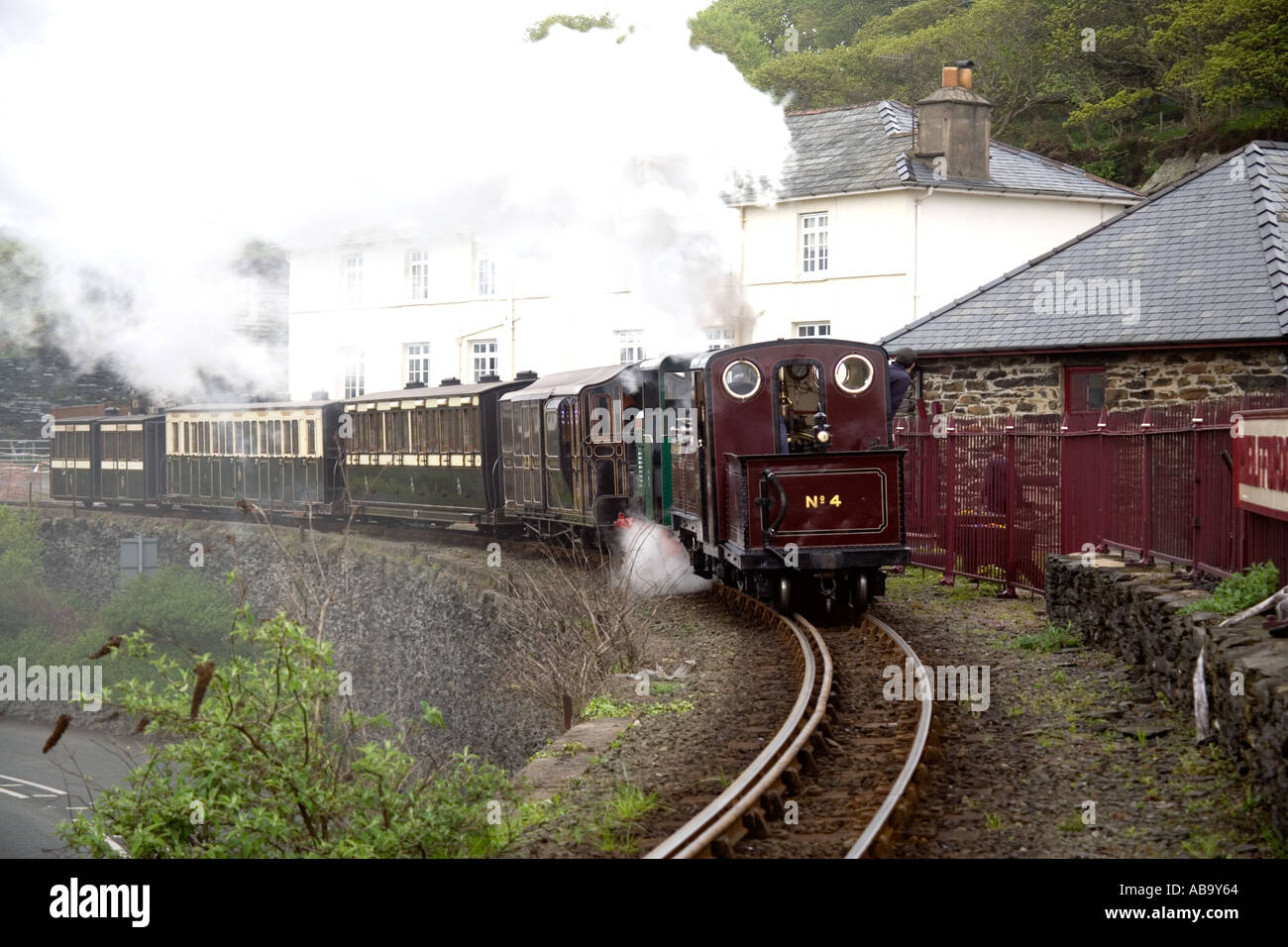 Steam train at Boston Lodge Works near Porthmadog on the Ffestiniog
