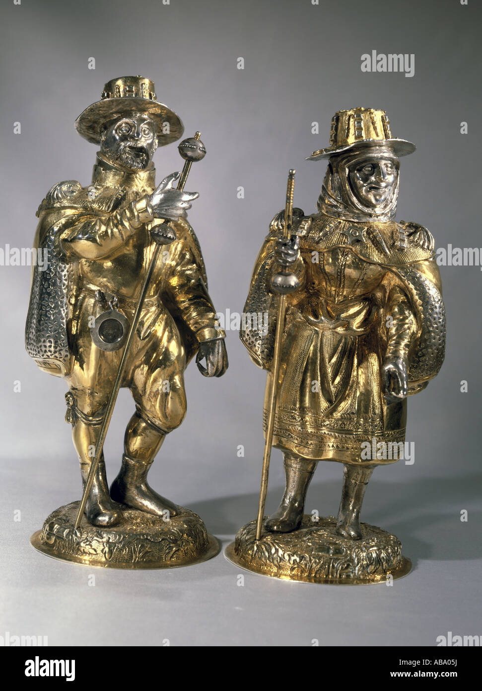 religion, christianity, pilgramage, pilgrim to the shrin of Saint James, sculptures by Leonhard Umbach, guilded silver, Augsburg, circa 1580, Stock Photo