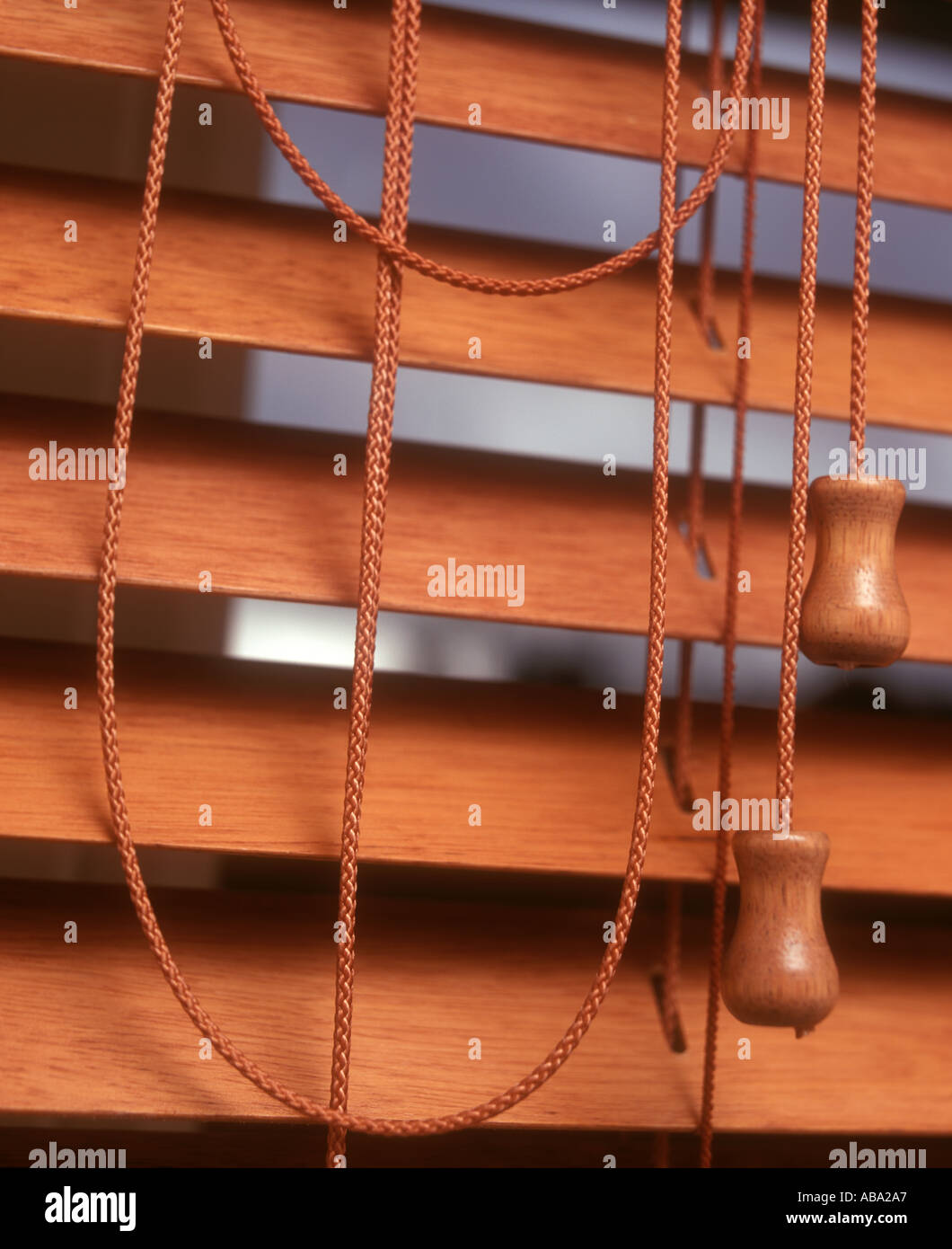 Wooden blinds with rope handle Stock Photo Alamy