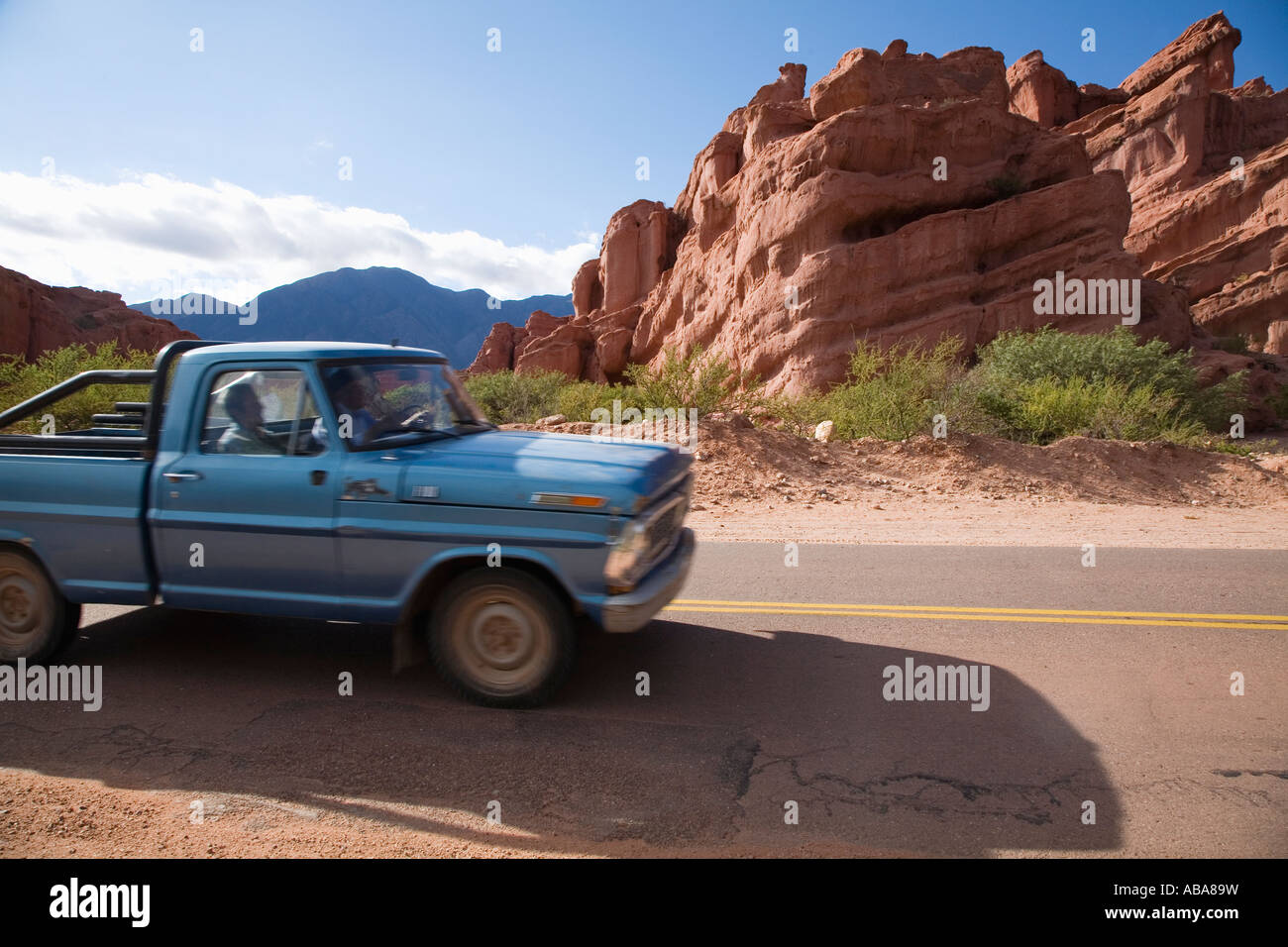 Four wheel drive pick up truck on the road, Cafayate region, Argentina