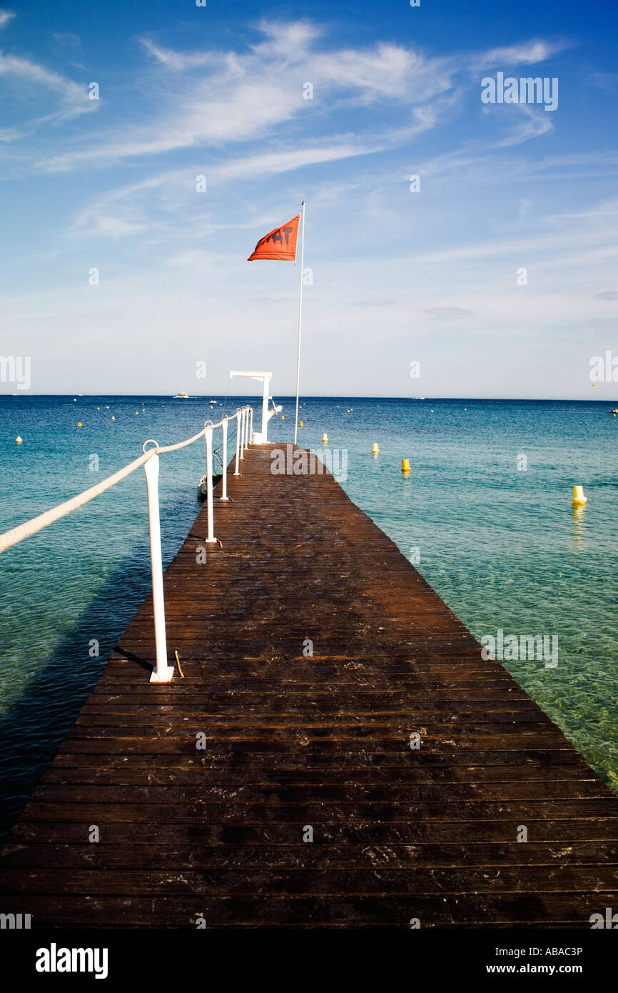 Pier for tender boats at the tahiti beach Ramatuelle, Cote d'azur, Var, France Stock Photo