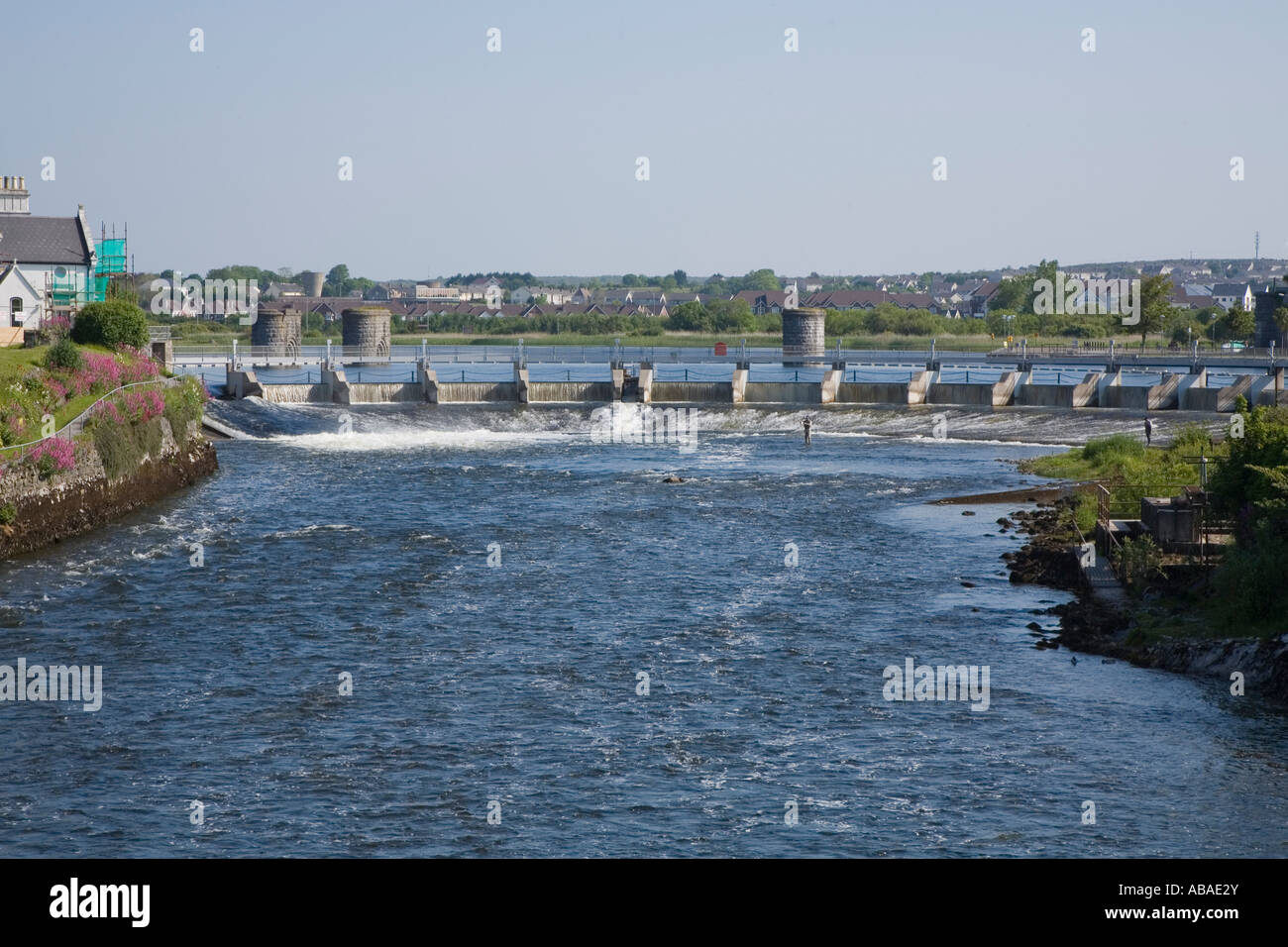 Water flowing over the Weir on the Corrib river in Galway Ireland Stock ...
