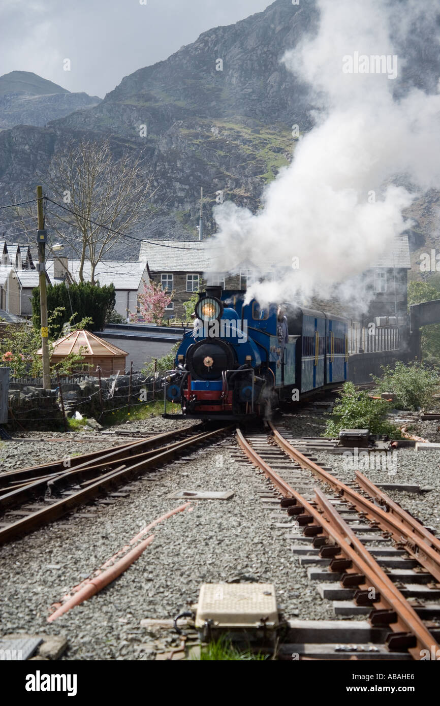 The Darjeeling narrow gauge steam train arriving at Blaenau Ffestiniog