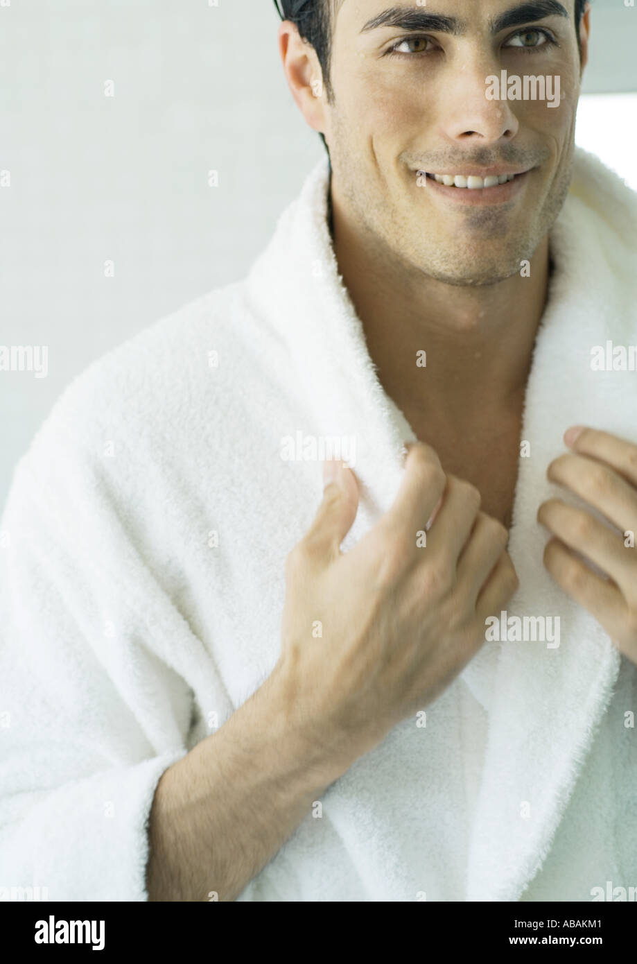 man wearing bathrobe
