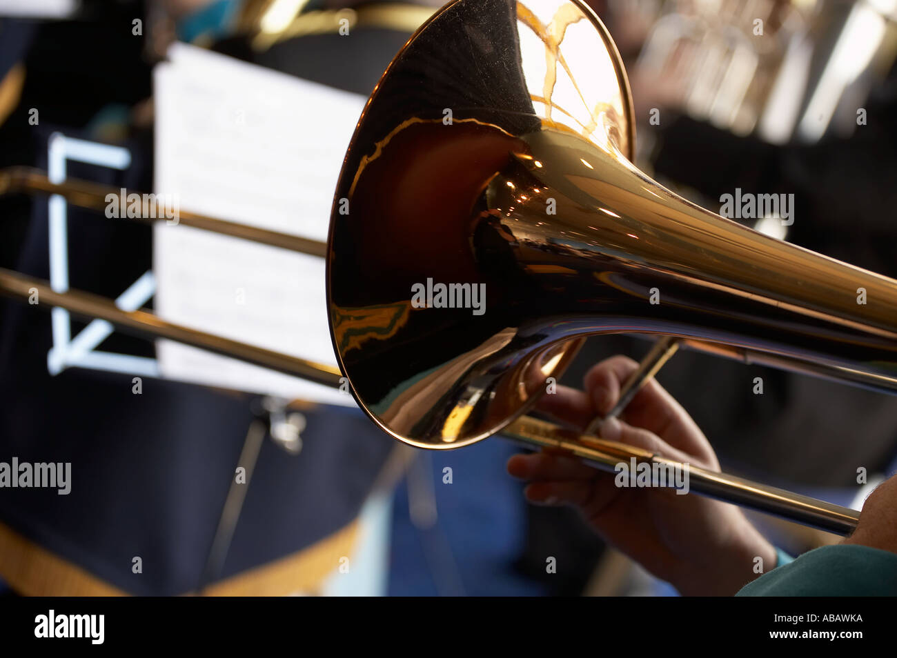 TROMBONE PLAYER IN BRASS BAND Stock Photo Alamy