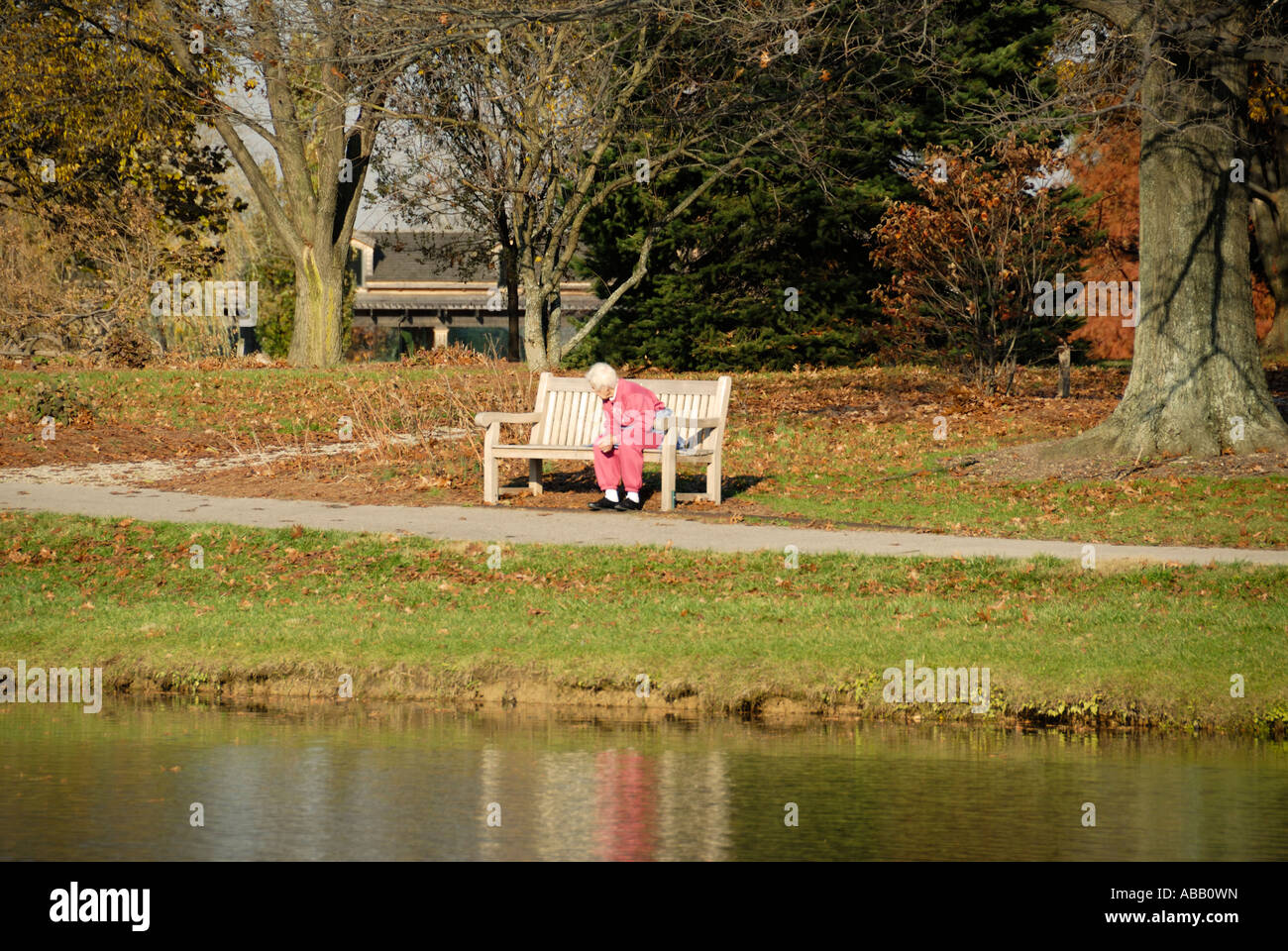 Woman sitting on a bench in a park Stock Photo - Alamy
