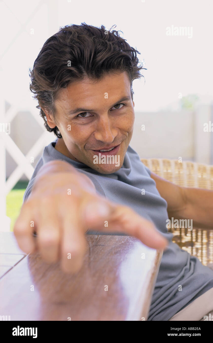 Eye contact pointing finger hi-res stock photography and images - Alamy