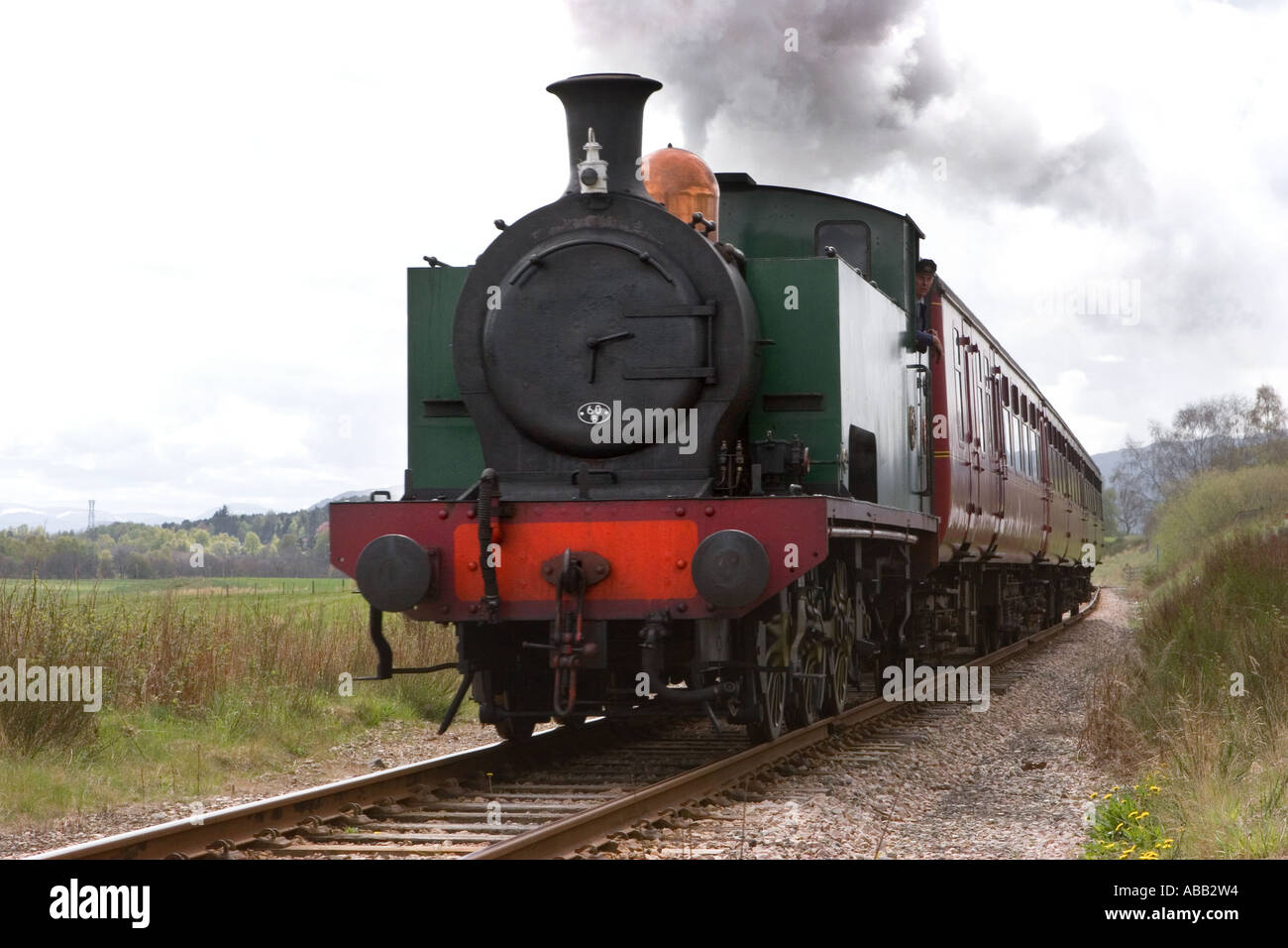 Restored steam train; on the Strathspey Steam heritage Railway at the Boat of Garten