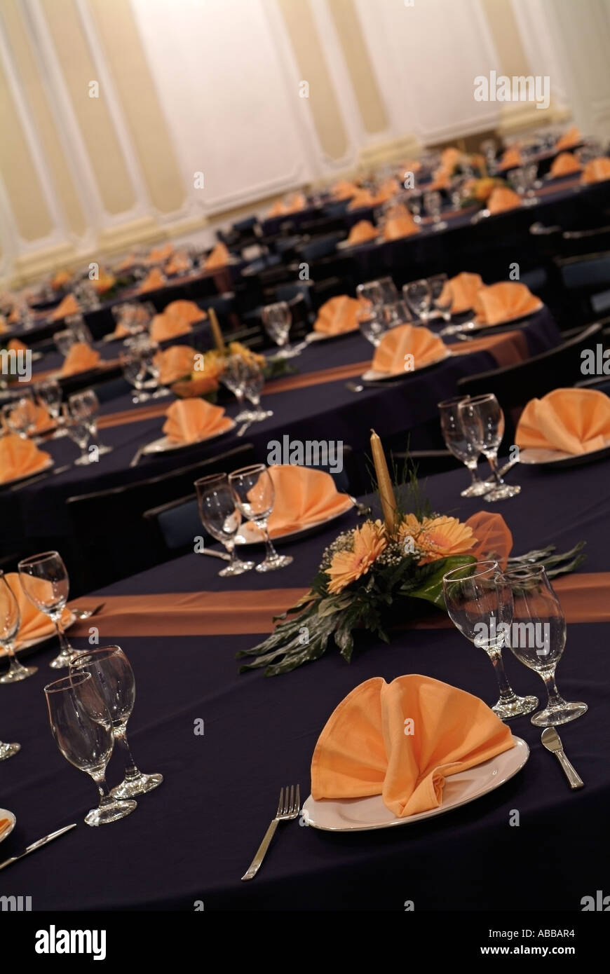 Tables Laid Out Ready for a Banquet Stock Photo