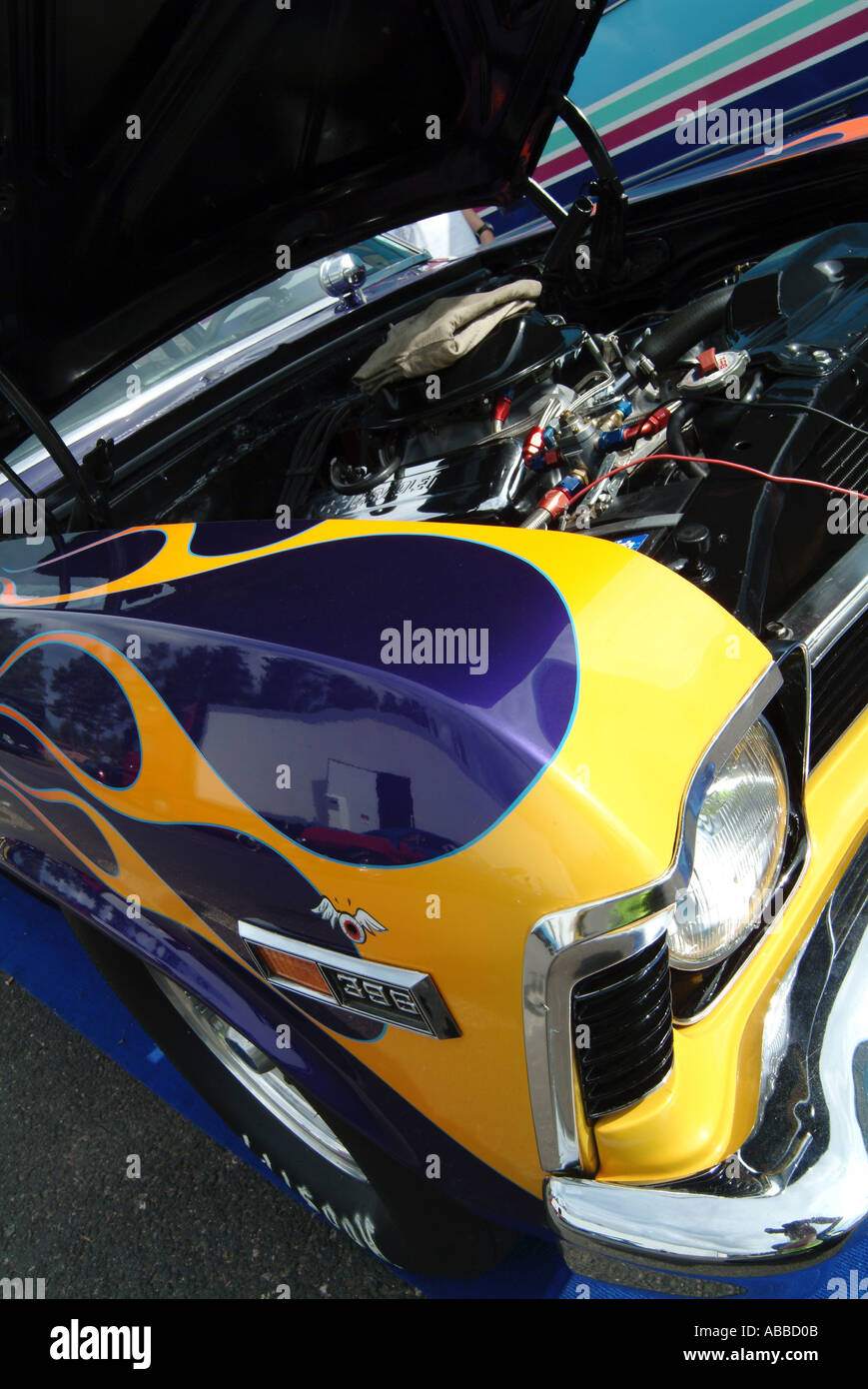 chevy nova drag car with a flame paint scheme muscle car general motors v8  american america us usa Stock Photo - Alamy, image size:869x1390