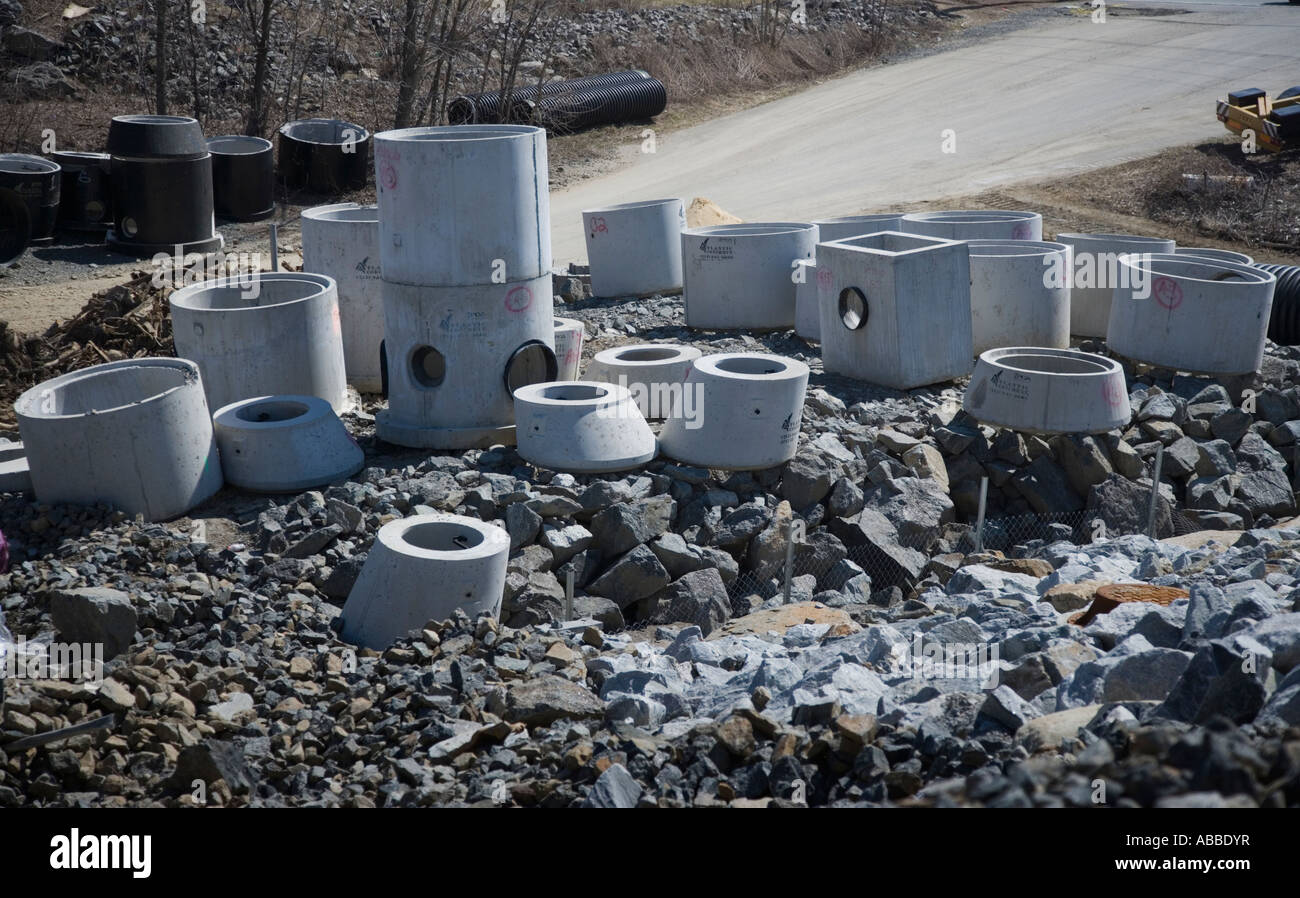 Drain pipe sections laid out for installation Stock Photo - Alamy