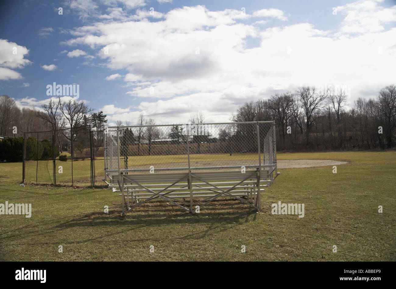 Bleachers in open space on lawn Stock Photo