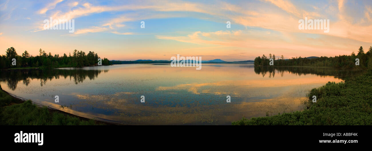 Sunset over Raquette Lake in the Adirondack Mountains of New York State Stock Photo