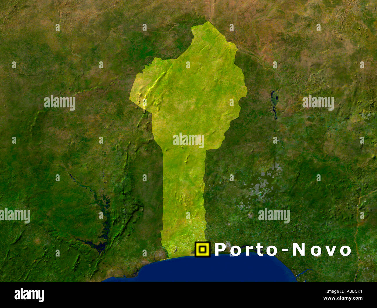 Satellite Image Of Benin With Porto Novo Highlighted Stock Photo