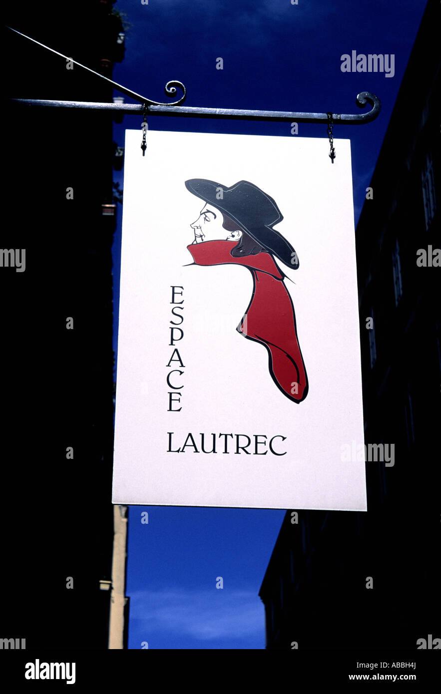 Lautrec Espace sign outside an art gallery in Paris,France with evocative deign of Toulouse Lautrec Stock Photo