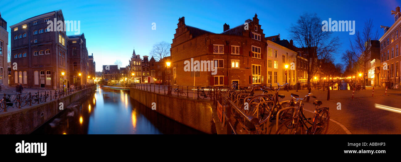 Amsterdam Huis aan de drie Grachten, panorama 2006 Stock Photo