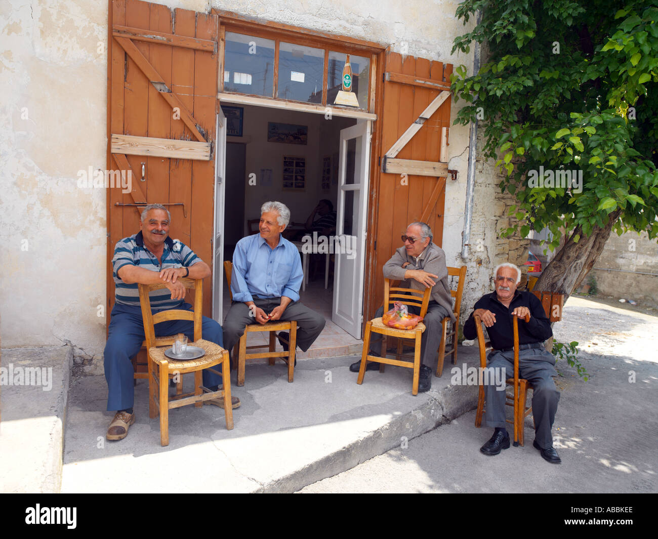 Lefkara Cyprus Men Sitting Outside Taverna Stock Photo