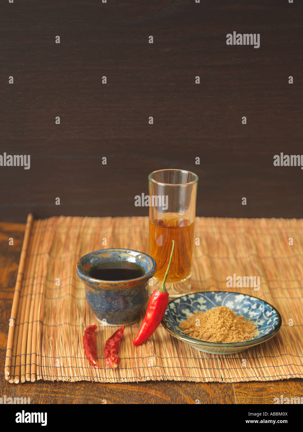 Korean Flavor Ingredients chile, soy sauce, sesame seed oil, brown