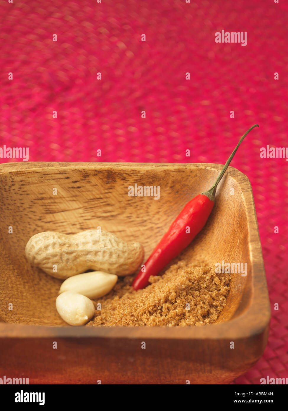 Indonesian Flavor Ingredients Peanut, Chile, Brown Sugar Stock Photo