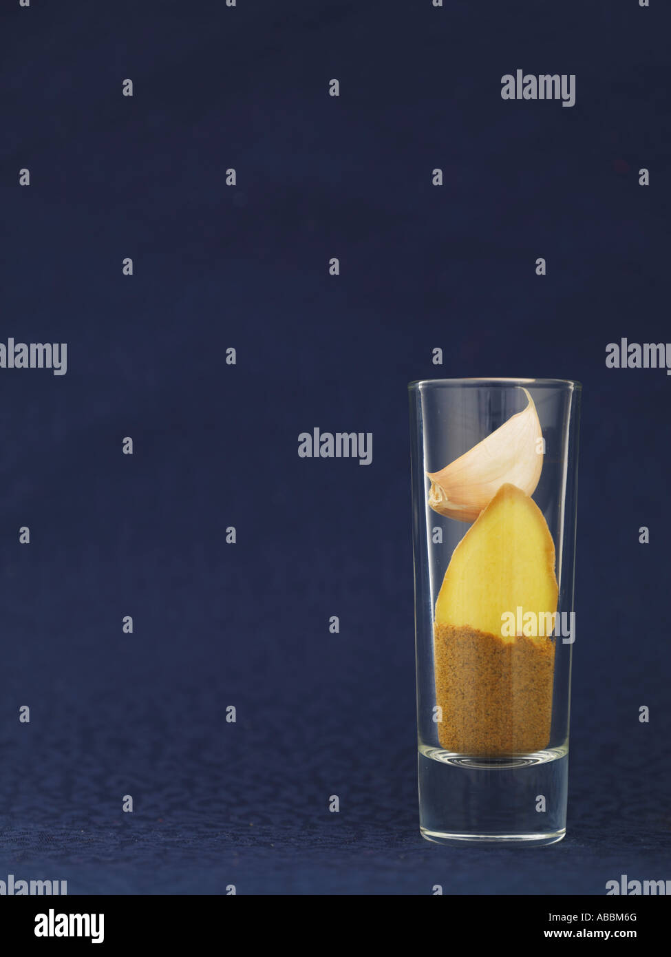 Indian Flavor Ingredients Garlic, Ginger, Cumin powder Stock Photo